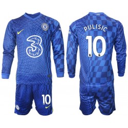 Camisola Chelsea Pulisic 10 Criança Equipamento Primeiro 2021-2022 Manga Comprida
